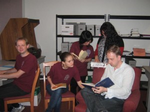 Residents at SJC working in the Archive Room. Photo courtesy of Shuo Yang.
